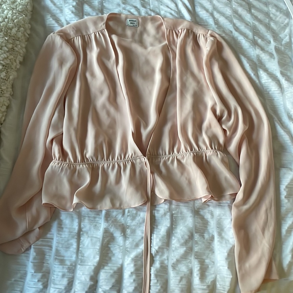 Aritzia Pink Crop Tie Front Blouse